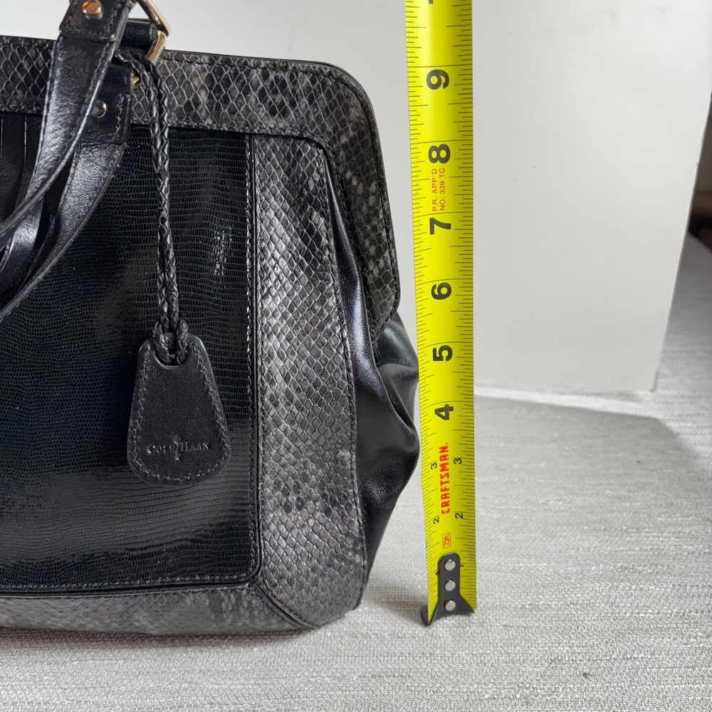 Cole Haan Satchel Shoulder‎ Bag Black Reptile Embossed Leather Designer Handbag - Picture 9 of 16